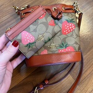 Coach Dempsey Mini Bucket Bag & Card Holder With ID Slot- Limited Strawberry